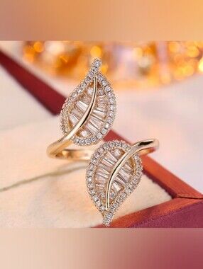 $8 Each Or Bundle 5/$20 Elegant Gold Leaf Crystal Adjustable Wrap Ring